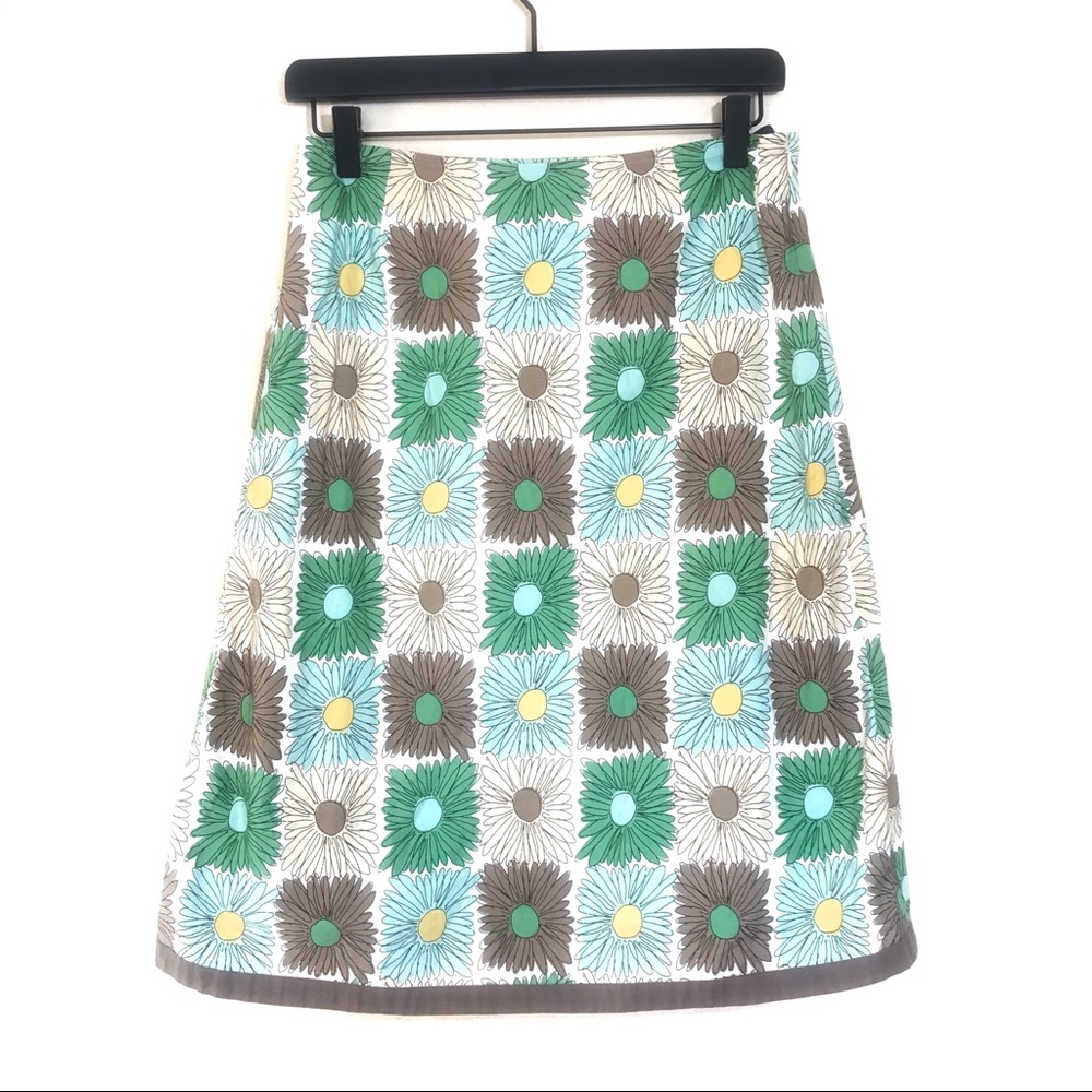 Boden Retro Daisy Print Cotton A-Line Skir